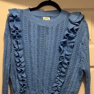 Blue Rain Ruffled Sweater Boho Cottagecore Grandmacore Top Long Sleeve